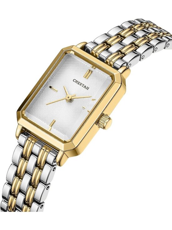 Women\'s Silver Gold White Two Tone Rectangular Stainless Steel Bracelet Watch main image 4